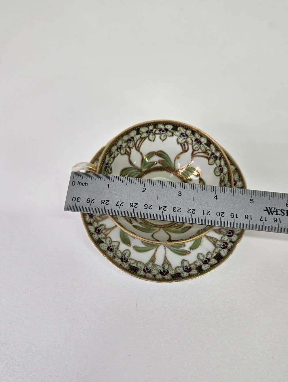 Antique Nippon Moriage Teacup‎ Saucer Set Hand Painted Cherry Blossom Mark 1910s